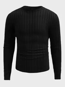 Manfinity VCAY 男士小高領條紋針織T恤 - 黑色 - 查看 4