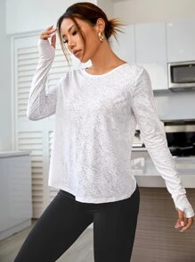 後鏤空拇指孔運動T恤 - 白色 - 查看 7