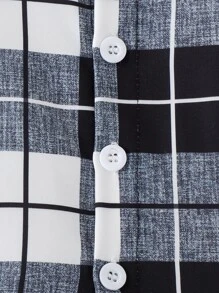 Baby Plaid Print Shirt & Shorts With Tee - Black and White - View 4