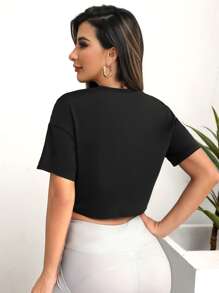 Easithlete Letter Graphic Tie Dye Sports Tee Fitted Shirt Workout Tank Top Gym Women Shirts - Black - View 2