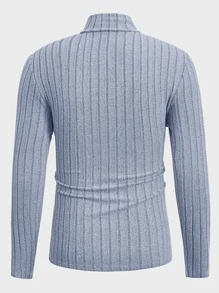 Manfinity Homme Men High Neck Ribbed Knit Tee - Blue - View 2