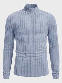Manfinity Homme Men High Neck Ribbed Knit Tee - Blue - View 4