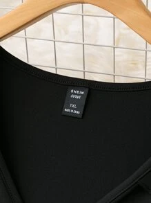 SHEIN LUNE Body ribete con fruncido de manga capa - Negro - Ver 5