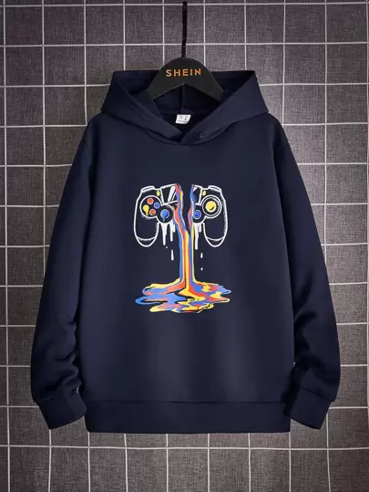 SHEIN Tween Boy Video Game Print Long Sleeve Casual Hoodie, Autumn/Winter