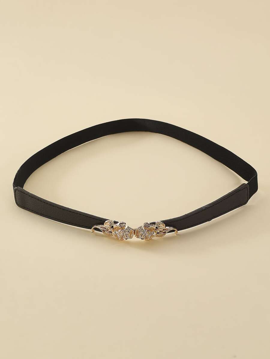 Cinturón con hebilla flor - Negro - Ver 1