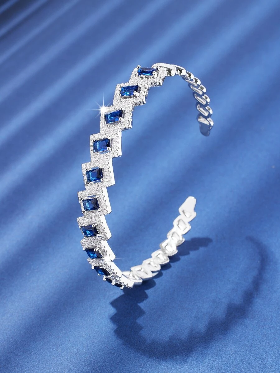 方晶鋯石裝飾開口手鐲 - 藍色 - 查看 1