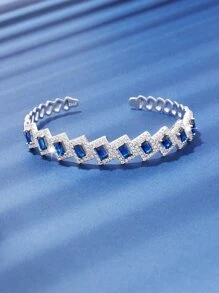 方晶鋯石裝飾開口手鐲 - 藍色 - 查看 2