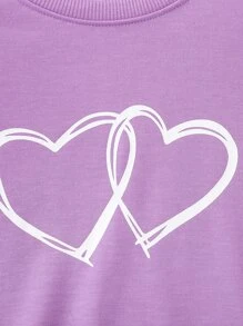 Girls Heart Print Sweatshirt & Joggers - Purple - View 7