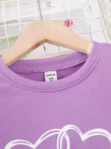 Girls Heart Print Sweatshirt & Joggers - Purple - View 8