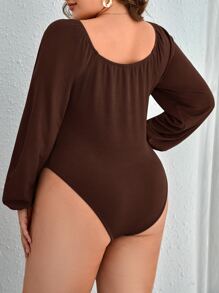 SHEIN Essnce Body pecho con fruncido de manga farol - Café integral - Ver 2