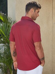 Manfinity Homme Áo sơ mi Nam Nút phía trước Chấm bi Công việc - Màu Đỏ Sâu - Xem 2