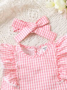 Bộ đồ Em bé Nơ Bướm Tương phản ren Xù Kẻ sọc - Hồng - Xem 3