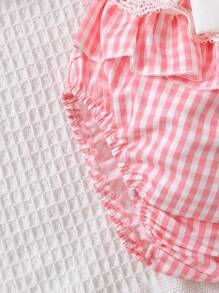 Bộ đồ Em bé Nơ Bướm Tương phản ren Xù Kẻ sọc - Hồng - Xem 5