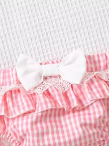 Bộ đồ Em bé Nơ Bướm Tương phản ren Xù Kẻ sọc - Hồng - Xem 6