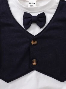 SHEIN Baby Sets Busur 2 dalam 1 Blok Warna Casual - Blue and White - View 3