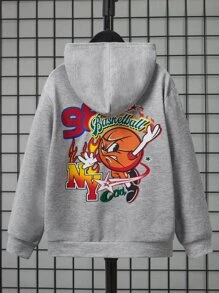 SHEIN 男孩卡通和字母圖案落肩袖連帽衫