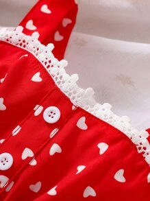 嬰兒愛心圖案鏤空蕾絲花邊吊帶連衣裙附包 - 紅色 - 查看 3