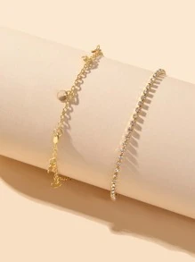 2pcs Disc Decor Bracelet - Yellow Gold - View 2