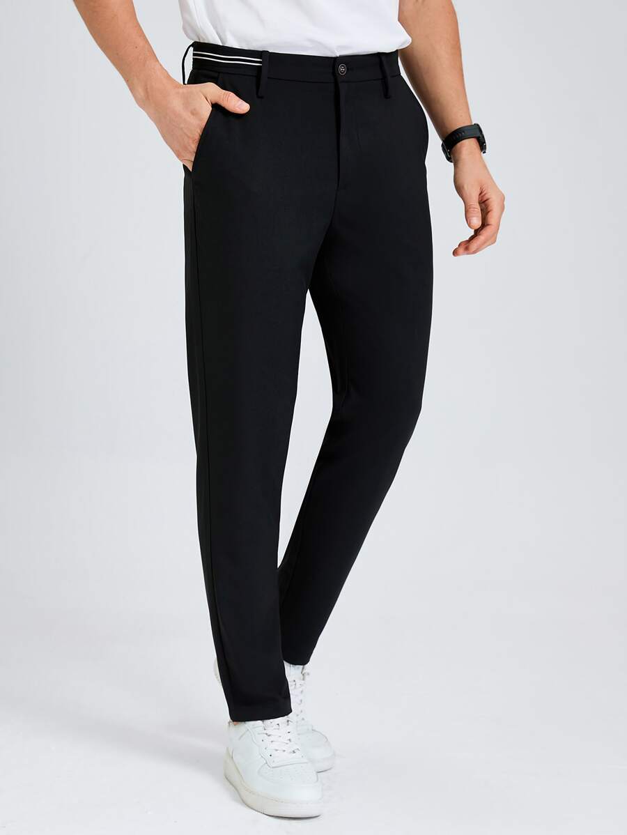 Manfinity Men Solid Slant Pocket Suit Trousers - Black - View 1