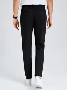 Manfinity Men Solid Slant Pocket Suit Trousers - Black - View 4