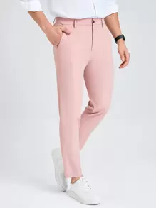 Calvornis Men Solid Slant Pocket Suit Trousers - Baby Pink - View 1