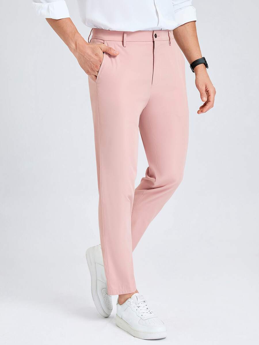 Calvornis Men Solid Slant Pocket Suit Trousers - Baby Pink - View 1