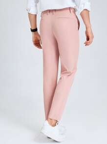 Calvornis Men Solid Slant Pocket Suit Trousers - Baby Pink - View 2