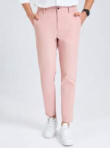 Calvornis Men Solid Slant Pocket Suit Trousers - Baby Pink - View 4