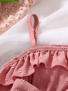 Baby Girl Asymmetrical Neck Ruffle Trim Swiss Dot Layer Hem Dress - Dusty Pink - View 4