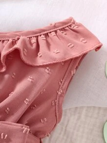 Baby Girl Asymmetrical Neck Ruffle Trim Swiss Dot Layer Hem Dress - Dusty Pink - View 5