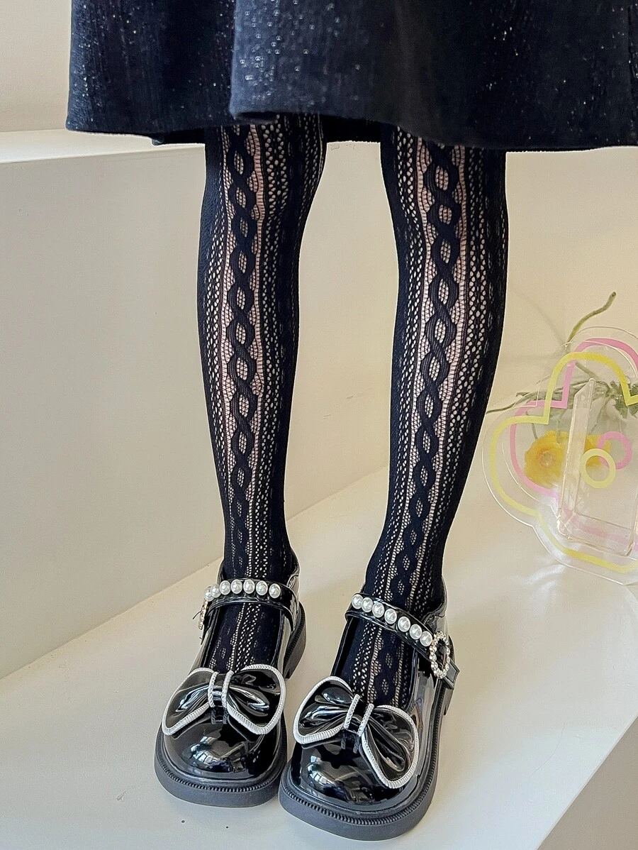 Toddler Girls Solid Fishnet Tights - Black - View 1