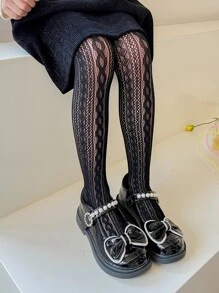 Toddler Girls Solid Fishnet Tights - Black - View 2