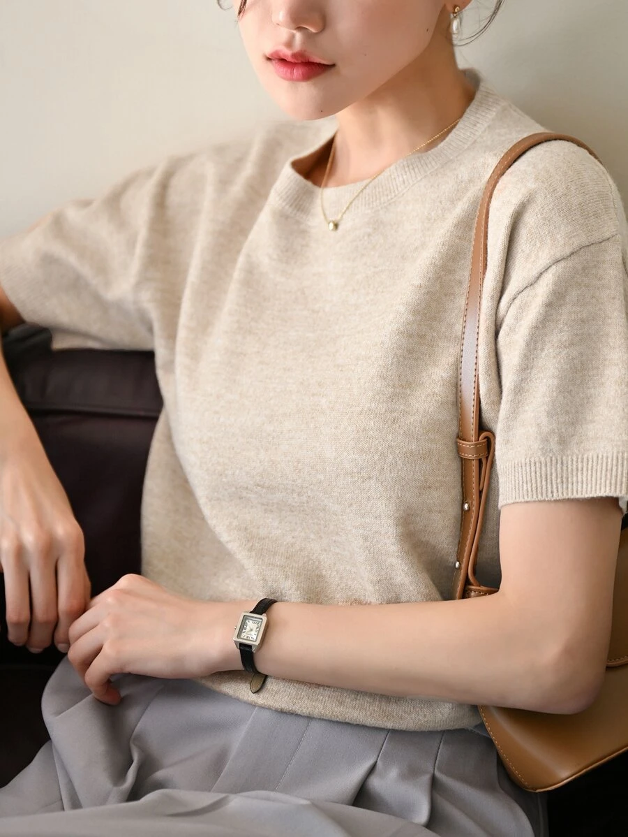 DAZY Solid Drop Shoulder Knit Top,Back To School Clothes - Khaki - View 1