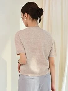 DAZY Solid Drop Shoulder Knit Top,Back To School Clothes - Khaki - View 2