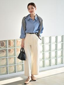 DAZY 纯色纽扣衬衫 秋季上衣 长袖 - 藍色 - 查看 6