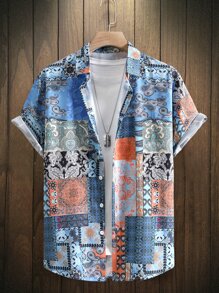Manfinity Chillmode Áo sơ mi Nam Nút phía trước Paisley Chắp vá Boho - Nhiều màu - Xem 1