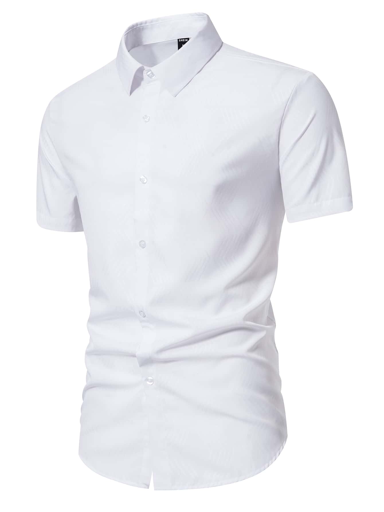 Manfinity Mode Men Solid Button Up Shirt Short Sleeve Plain White Work Business Casual Shirt - White - View 1