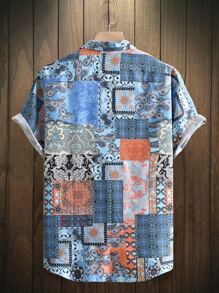 Manfinity Chillmode Áo sơ mi Nam Nút phía trước Paisley Chắp vá Boho - Nhiều màu - Xem 2