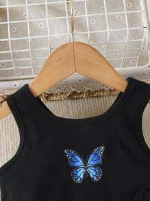 Bebé Top tank con estampado de mariposa & Pantalones deportivos de dos tonos - Blanco y Negro - Ver 6