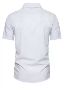 Manfinity Mode Men Solid Button Up Shirt Short Sleeve Plain White Work Business Casual Shirt - White - View 2