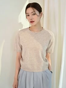 DAZY Solid Drop Shoulder Knit Top,Back To School Clothes - Khaki - View 5