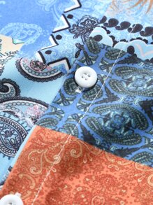 Manfinity Chillmode Áo sơ mi Nam Nút phía trước Paisley Chắp vá Boho - Nhiều màu - Xem 4