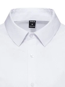 Manfinity Mode Men Solid Button Up Shirt Short Sleeve Plain White Work Business Casual Shirt - White - View 4