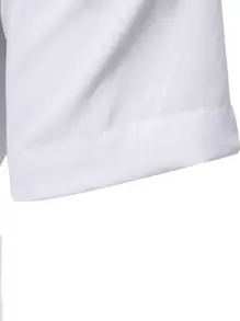 Manfinity Mode Men Solid Button Up Shirt Short Sleeve Plain White Work Business Casual Shirt - White - View 5