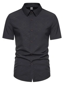 Manfinity Men Geo Jacquard Shirt - Black - View 3