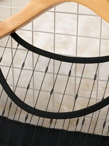 Calvaya Plus Contrast Mesh Flounce Sleeve Bodysuit - Black - View 4