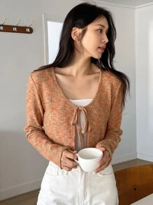 DAZY Space Dye Knot Front Crop Top Without Cami Top