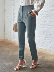 GENKIRA Pantalones zanahoria con bolsillos oblicuos con cremallera - Gris Oscuro - Ver 5