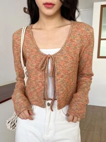 DAZY Space Dye Knot Front Crop Top Without Cami Top