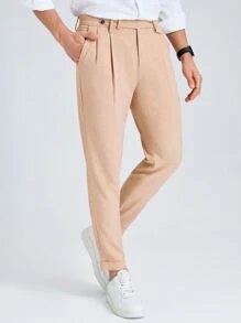 Manfinity Men Slant Pocket Suit Trousers - Khaki - View 1